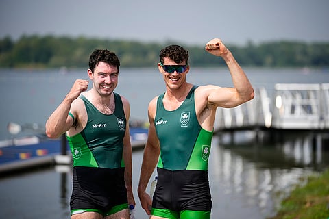 Ireland's Daire Lynch and Philip Doyle celebrate bronze